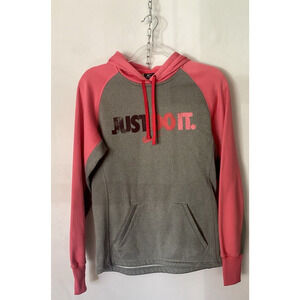 Nike Therma Fit Hoodie Pink Gray Just Do It Women's Size XS Pullover Fleece